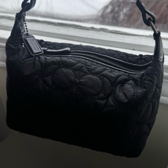 Coach Y2K Soho Quilted Mini Hobo Shoulder Bag Lather Nylon Wristlet Zipper Black - Picture 3 of 16